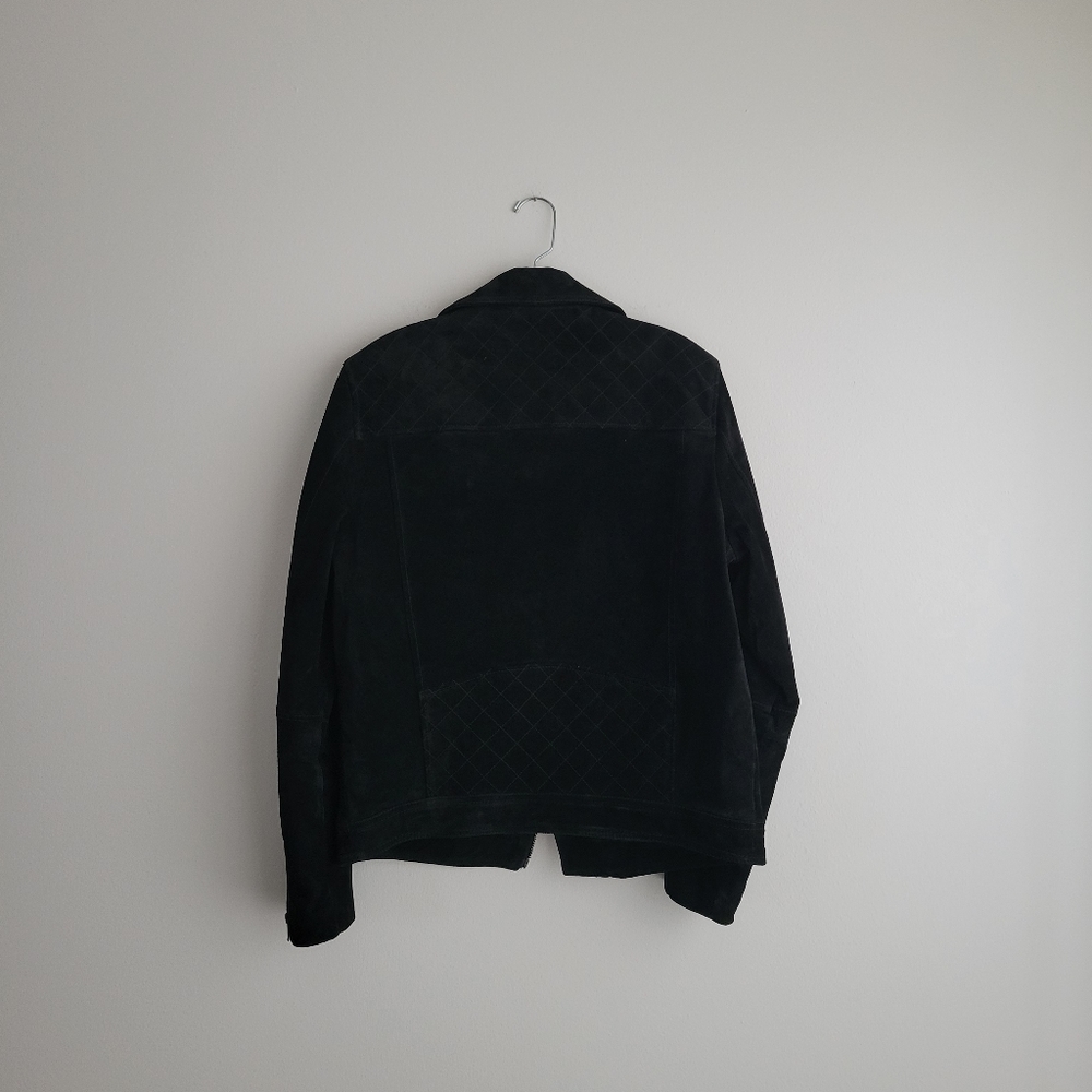 EXPRESS Genuine Black Suede Quilted Biker Bomber Moto Jacket Unisex - Picture 5 of 7